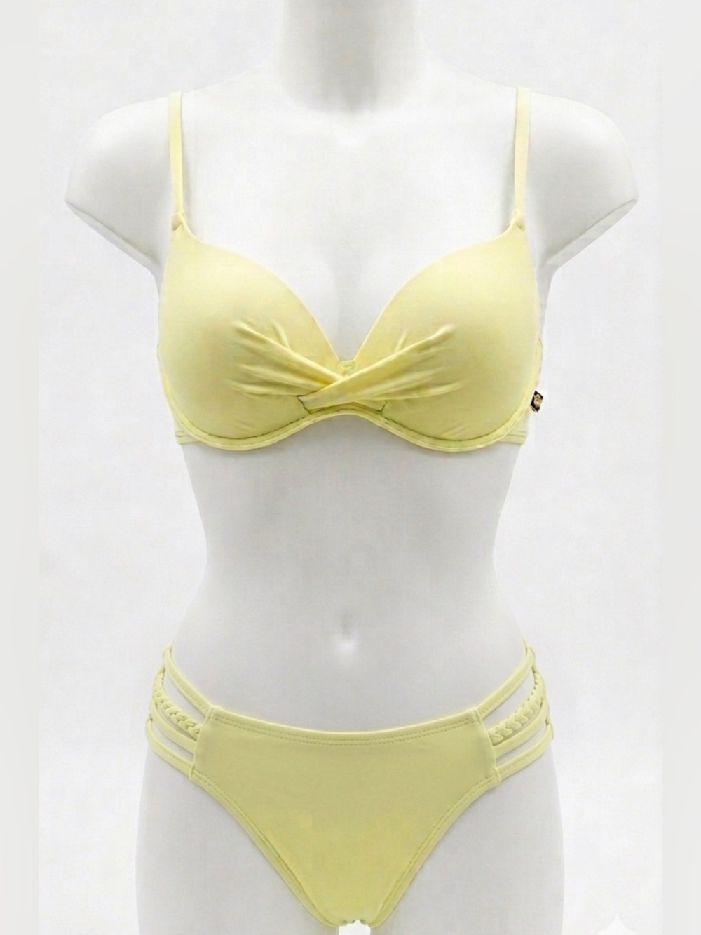 La Vie En Rose Aqua Yellow Bikini Set Braided Strap Push Up Women’s Large